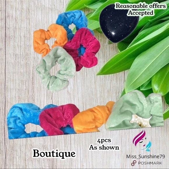 Boutique NEW  4pcs velvet soft shiny scrunchies 🥰 - Picture 1 of 2